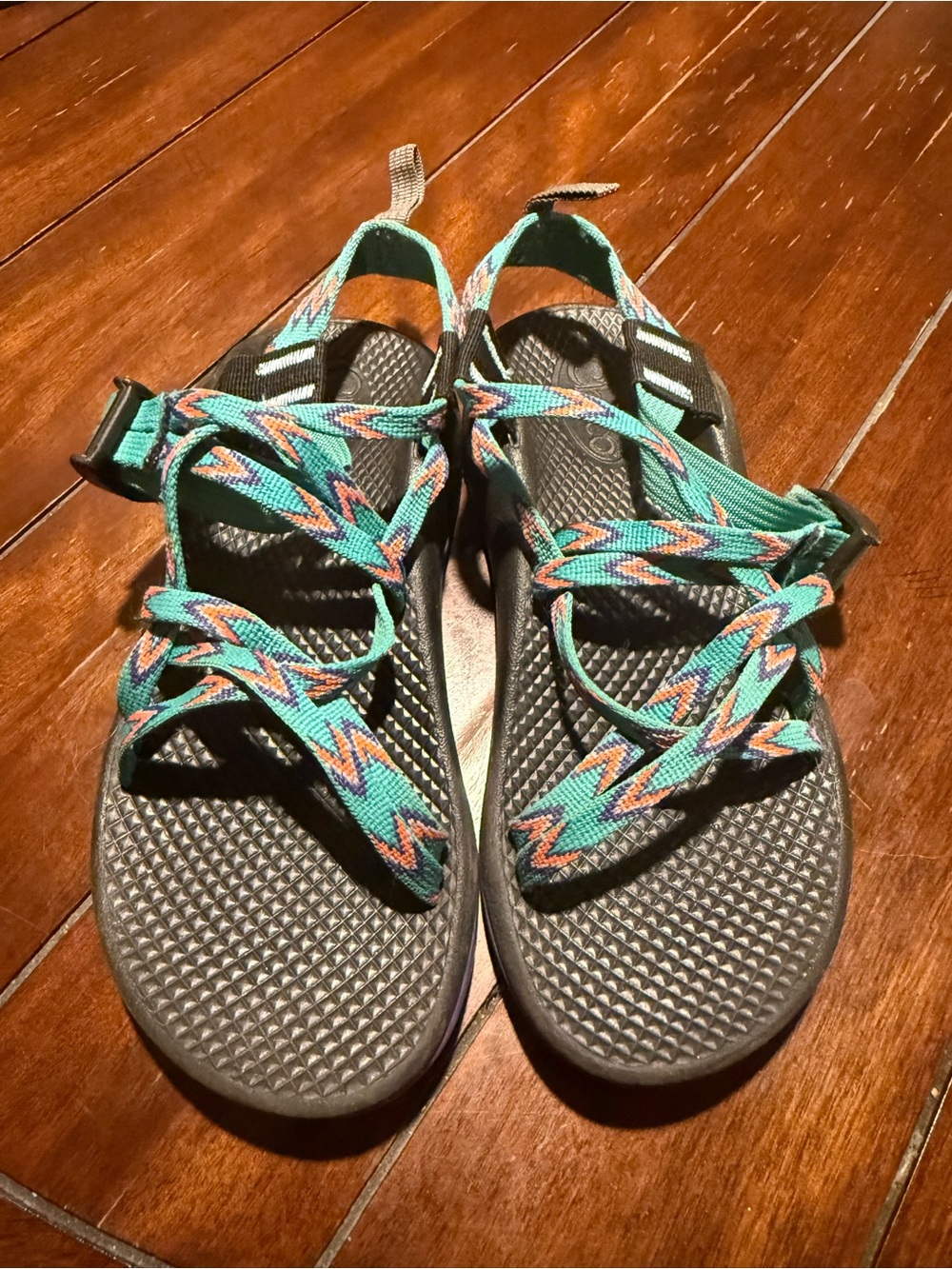 Chaco Kids Sandals with Teal and Orange Zigzag Straps